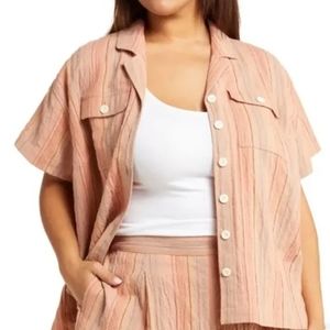 Madewell Striped Cotton and Linen Casual Short Sleeve Button Shirt